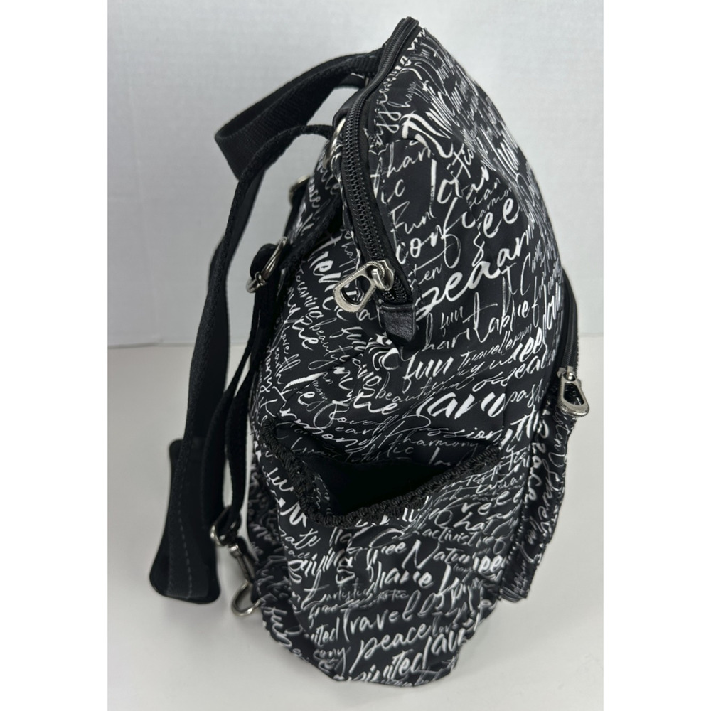Sakroots Black Backpack White Script Print Convertible Travel Boho Bag Keychain - Picture 13 of 16